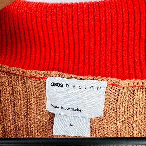 ASOS Striped Cropped Sweater Polo Collar Knit Top Size L Large Fall Outfit - Picture 3 of 6